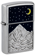 New Zippo Windproof Lighter Night Sky Mountains Under Stars Emblem Design 48632 picture