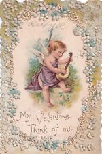 Gorgeous Victorian Valentine Die Cut Card -Angel w Ulele picture