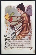 Antique Postcard “Here’s To Our Wives…” Womans Head On Bee’s Body  Signed picture