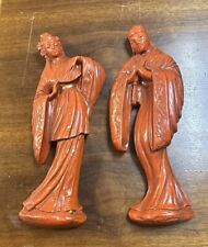 Vintage Pair Of  Chalkware Asian Dancer Wall Plaque picture