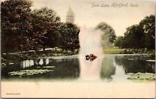 Park Lake Hartford Connecticut Fountain Pond Capitol Building Cancel Postcard picture