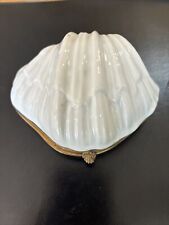 Vintage 4” Pearlized Limoges White Coastal Clam Shell Lidded Trinket Dish picture