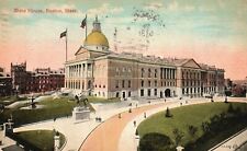 Boston MA-Massachusetts, 1915 State House Building Street View, Vintage Postcard picture