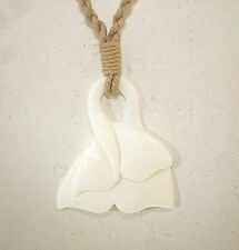 26mm Carved Water Buffalo Bone Hawaiian Double Whale Tail Flukes Necklace 26