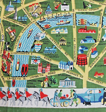 Vintage 1970s Irish Linen MAP of LONDON Tea Towel picture