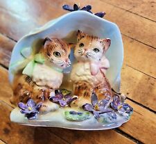 Adorabe VINTAGE JAPAN CATS KITTENS UNDER BONNET HAT Figurine 5 Inch Tall FLAW picture