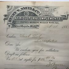 Henry Smith Agricultural Implements Billhead Grand Rapids Michigan 1881 Wooden W picture