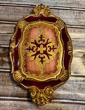 Vintage Small Italian Gilded Floral Red Gold Florentine Tray picture