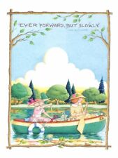 Mary Engelbreit-EVER FORWARD, BUT SLOWLY Canoe Vintage Girls Lake POSTCARD-NEW picture