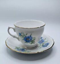 Vintage Royal Vale Bone China Tea Cup & Saucer Blue Cornflower with Gold Trim picture