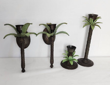 Hollywood Regency Brass Palm Trees 2 Candlesticks 2 Wall Sconces set of 4 picture