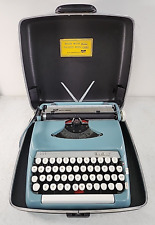 Smith Corona Sterling Blue Manual Typewriter W/Case New Ribbon 1963 Tested picture