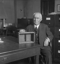 Inventor Emile Berliner sits with his version of a microphone w- 1927 Old Photo picture