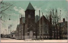 Bluffton, Indiana Postcard BAPTIST CHURCH Street View c1910s - Not Postally Used picture