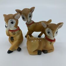 VTG Small Lot of 3 Homco Bisque Porcelain Holiday Christmas Fawn Deer Figurines picture