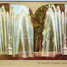 c1900s St Petersburg Russia Peterhof Palace Stereo Card Fountain Litho Photo V12 picture