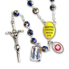 Blue Cloisonne Rosary -St.John Paul II - JPII w/ Relic Medal picture
