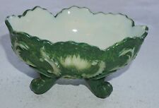 Rare Vintage Antique White Glass/ Emerald Green Glaze Trinket Dish Excellent  picture