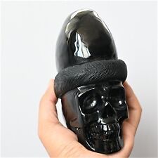 1.22kg Hand Carved Natural Obsidian Santa Hat Skull Reiki Crystal Skull decor Gi picture