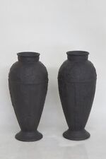 Wedgwood England Black Basalt Ivy Vines Decoration Vases a Pair 3417B picture