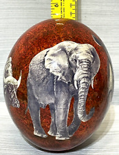 African Big 5 Decoupage Hand Painted Ostrich Egg Elephant Rhino Lion Leopard Buf picture
