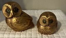 Vintage Jaru California Pottery Gold Chalkware Owls 5” and 3.5” 1970’s picture