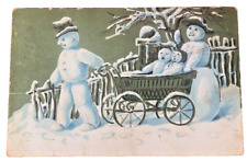 Smowman Postcard Anthropomorphic Snowman Family c.1910s picture