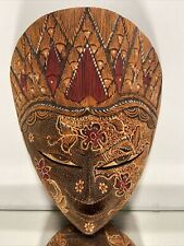 VTG. Hand Painted COLORFUL INDONESIAN CARVED WOODEN FACE MASK Sculpture Statue picture