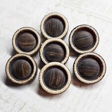 7 Vintage Faux Wood Coat Buttons ~ Brown w/ Off White Distressed Border ~ 7/8