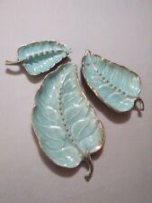 Vintage  set of 3 turquoise gold stacking nesting Cal Style USA leaf ashtrays picture