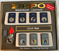 Vintage 1990 Civil War 8 Piece Zippo Lighter Collector Set With Display NEW RARE picture