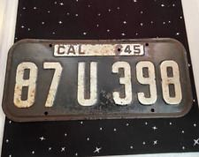 Vintage 1945 Steel California License Plate White On Black 14