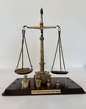 Vintage Postal Balance Scale 150th Anniversary Gold Rush Brass Wood 10 Weights picture