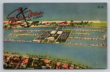 Bahia Mar Fort Lauderdale Florida Vintage Unposted Linen Postcard Aerial View picture