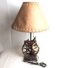 VTG Western lamp Cowboy & Saddle Lasso Leather Like Wagon Wheel Rustic picture