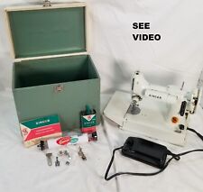VTG Singer Featherweight 221K White Sewing Machine Green Case & Accessories GUC picture
