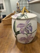 T&V Limoges Biscuit Jar With Lid And Purple Flowers Antique picture