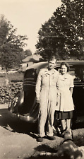 1941 Woman Man in Esso Gas Station Coveralls Car Dog Paris Tennessee Photo P11p1 picture