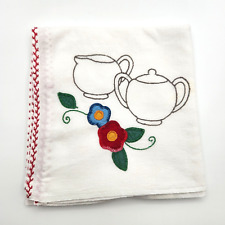 Vtg Hand Made Kitchen Towel Cream Sugar Flower Applique and Embroidery 36 x 37 picture