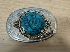 Beautiful Western Silver Tone and Faux Turquoise Belt Buckle  picture