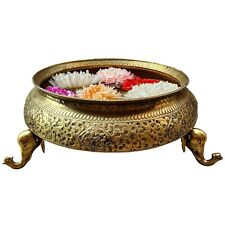 Tibetan Brass Metal Lotus Flower Water Vase Stand Pot Nepal Antiqued Bowl Décor picture
