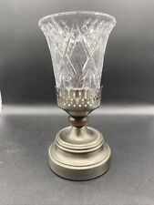 Vintage Heavy Cut Crystal Hurricane Lamp Candle Holder , 9” picture
