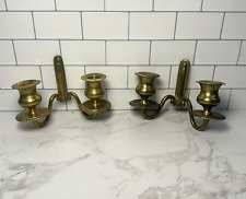 Vintage Matching Pair of Solid Brass Two Candle Wall Sconces Holder 7x5 picture