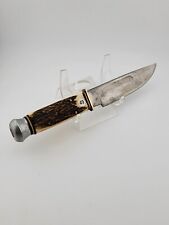 Henley & Co. Germany Knife W Torn Sheath, Etched Camping Mountain Scene. Antique picture