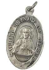 Vintage Catholic Sacred Heart Jesus, OL Carmel Silver Tone  Religious  Medal picture