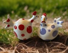 VINTAGE CERAMIC FAT ROOSTER CHICKEN FIGURINE RED & PURPLE POLKA DOTS CBK STYLE picture