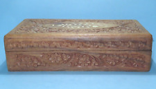 Vintage Hand Carved Wood Hinged Trinket Keepsake Box Floral Design 10