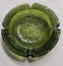 Vintage ANCHOR HOCKING Soreno Green Ashtray Large 6 1/4” MCM Heavy Rippled Glass picture