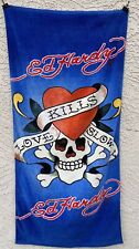 Vtg ED Hardy Skull Love Kills Slowly Giant  Beach Towel Extra Large 53x26 picture