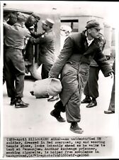 LG54 1953 Wire Photo UN SOLDIER IN RED OVERCOAT POW PRISONER EXCHANGE PANMUNJOM picture